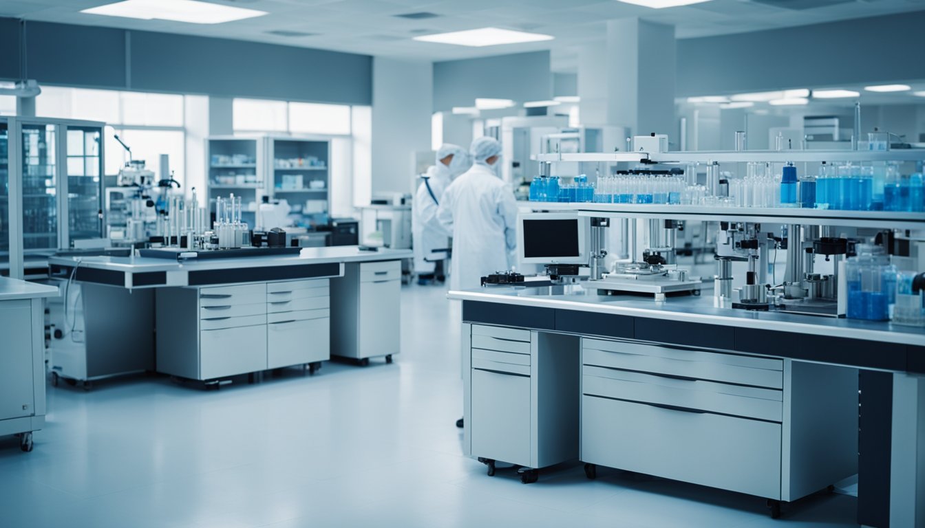 A laboratory setting with various equipment and instruments for quality control and testing procedures