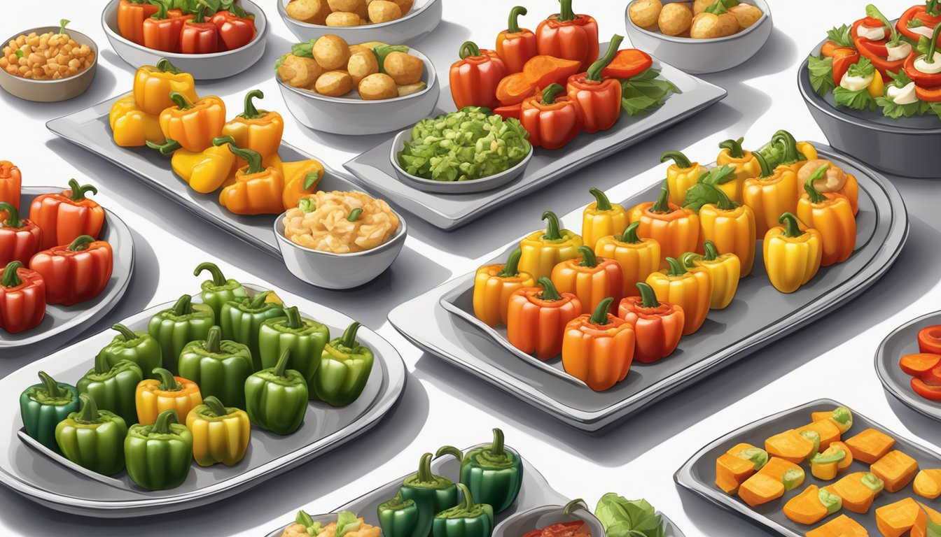 A platter of colorful mini bell peppers stuffed with diabetes-friendly appetizers, arranged in an inviting display for a party