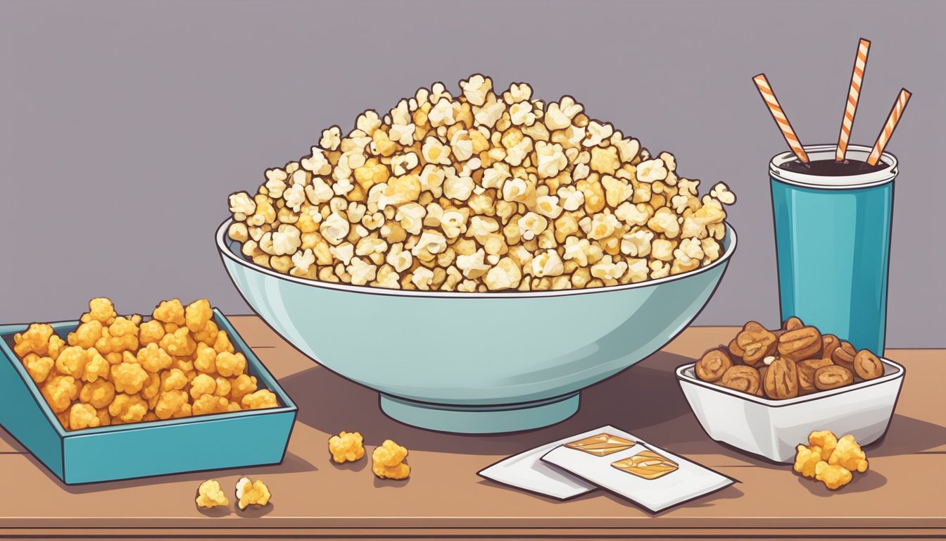 A bowl of low-sodium popcorn surrounded by various diabetic-friendly snacks on an office desk