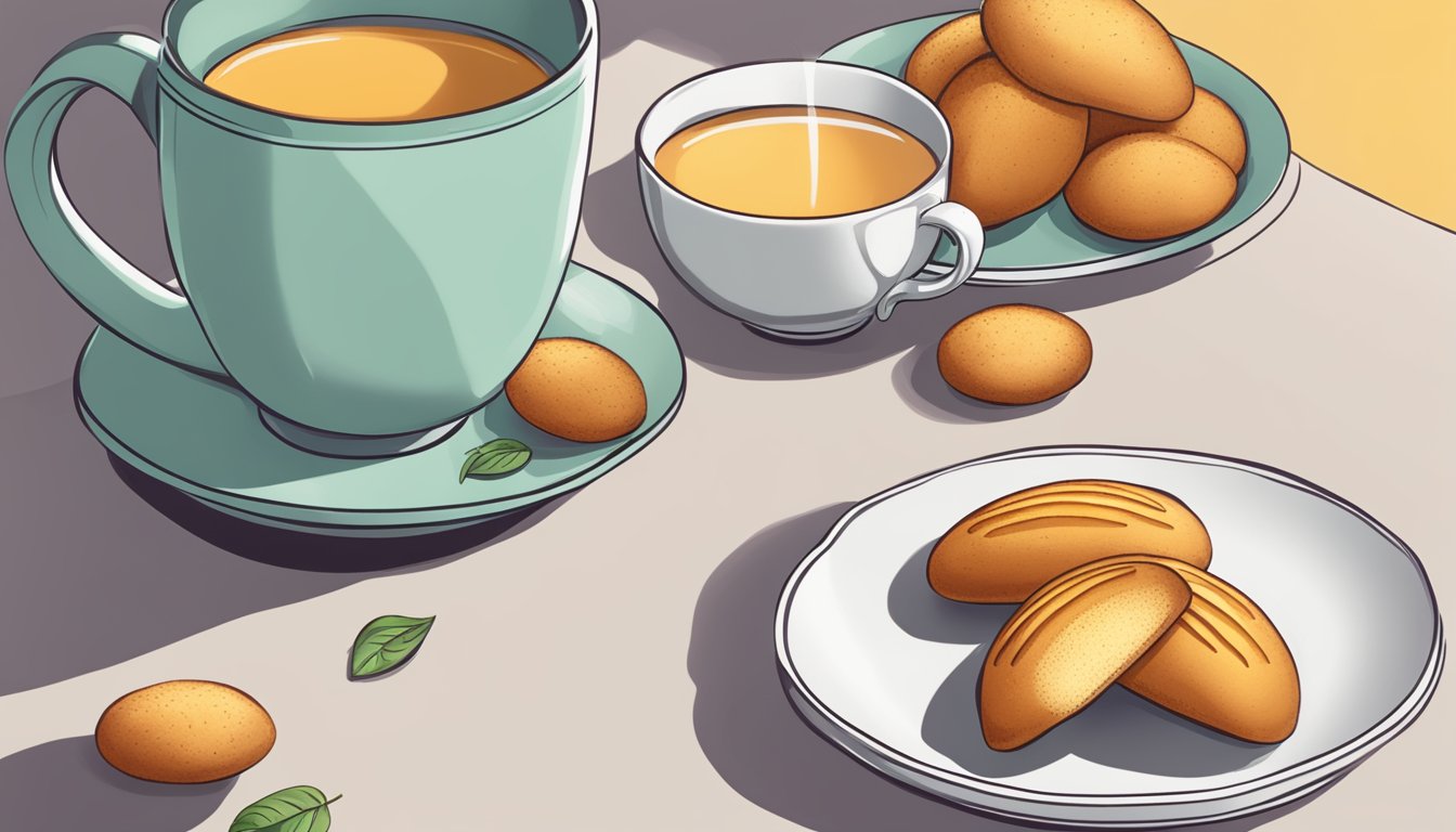 A plate of vegan madeleines next to a cup of herbal tea