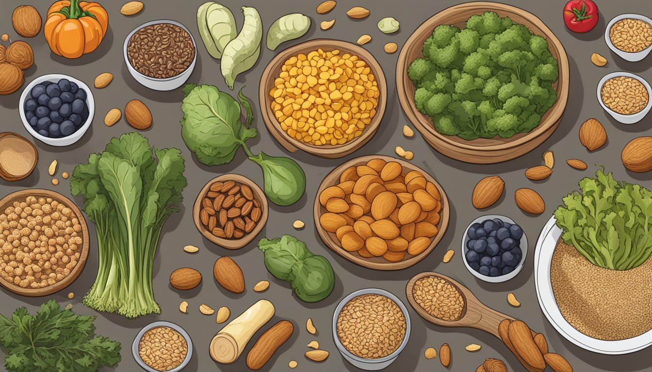 A table displaying various vegetables, grains, and nuts, with a bowl of Quinn pretzels in the center