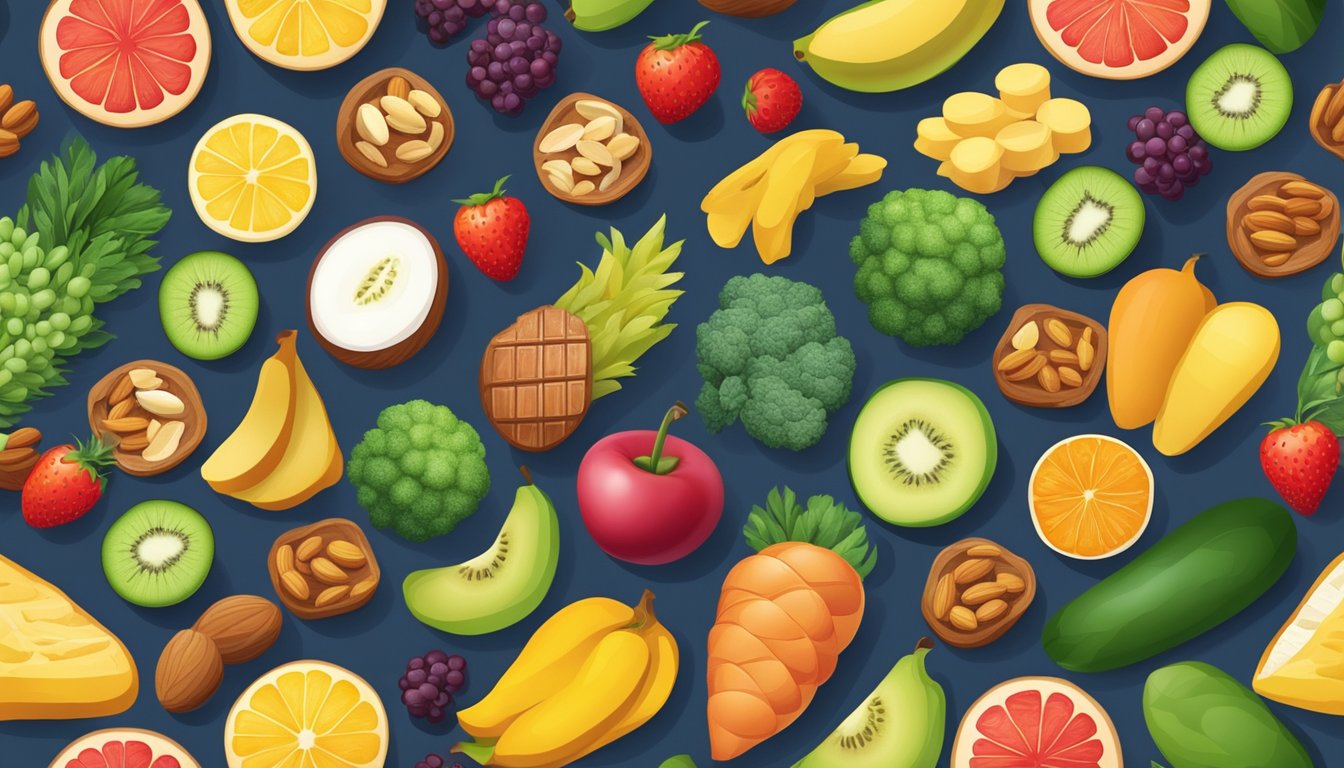 A table with a variety of colorful and healthy snacks such as fruits, nuts, and vegetables arranged in an organized and balanced manner