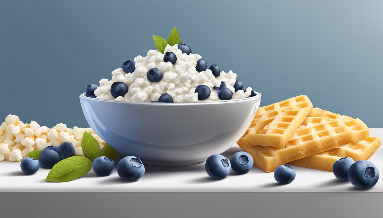 A bowl of blueberries and cottage cheese arranged with movie snacks