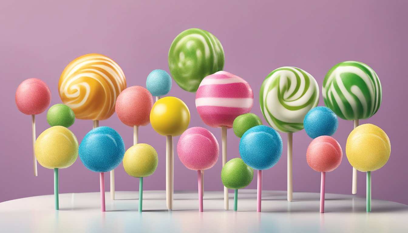 A colorful assortment of blow pops arranged on a table, with a prominent "Vegan" label displayed next to them