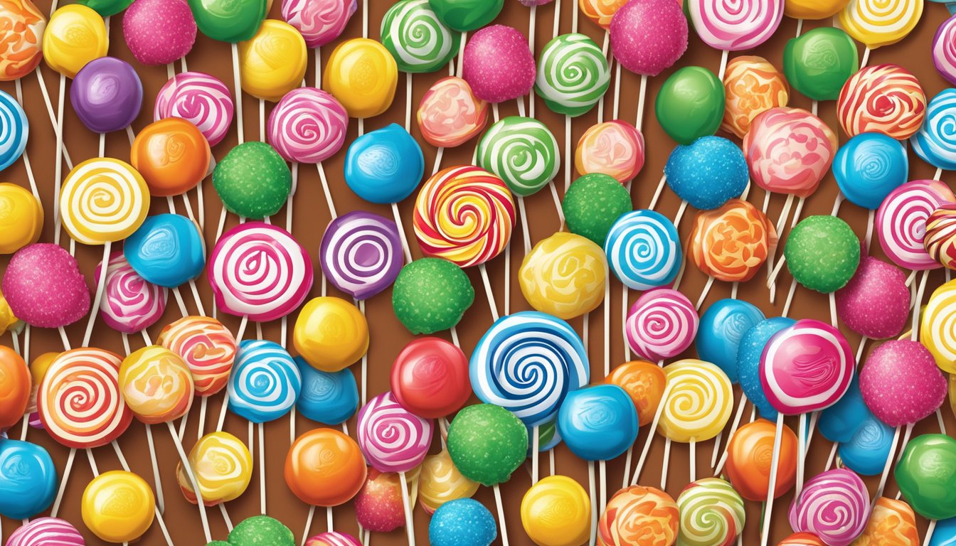 A colorful display of Chupa Chups lollipops arranged in a variety of flavors and designs, with the brand logo prominently featured