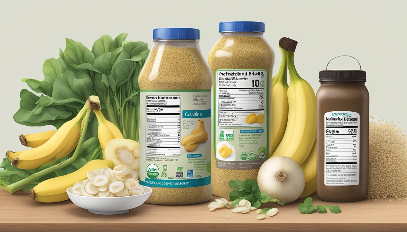 A variety of plant-based foods, such as chicory root, onions, and bananas, are displayed alongside a clear label indicating "Inulin" as a key ingredient