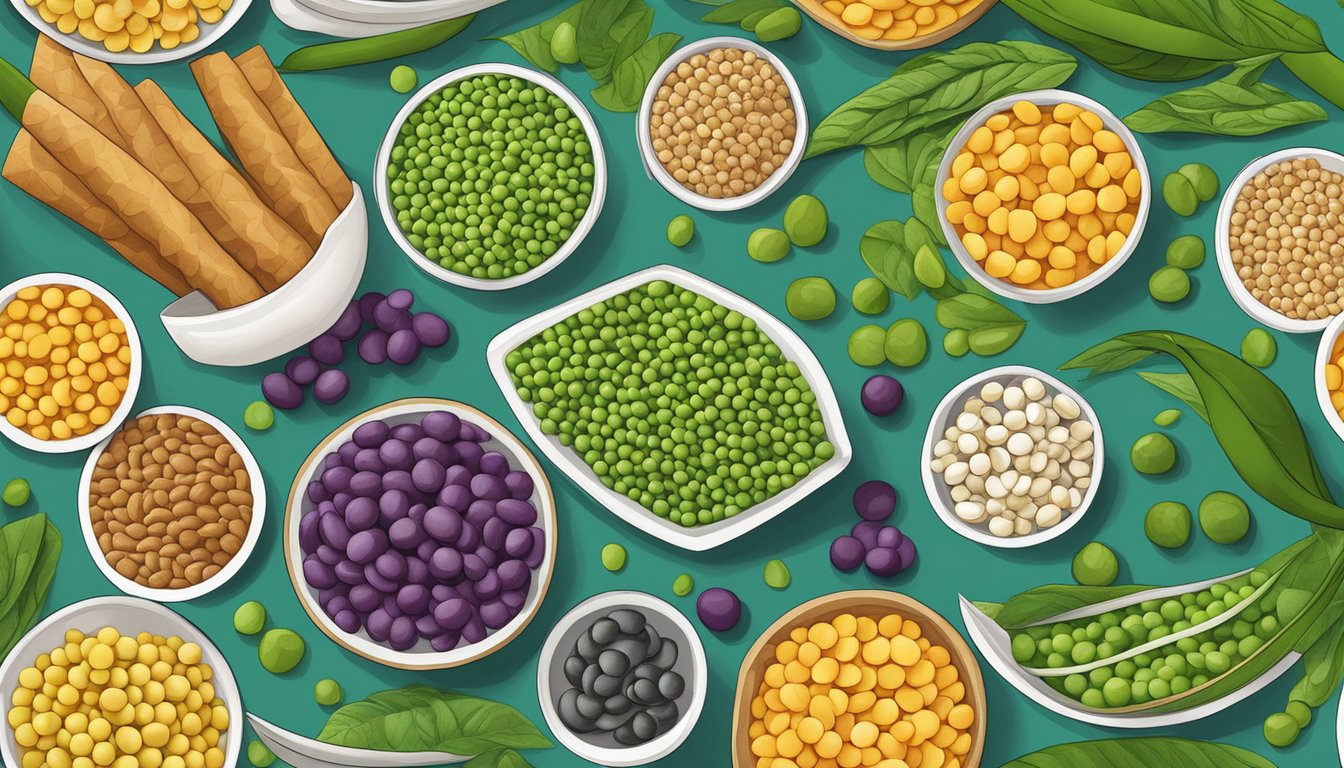 A colorful array of plant-based ingredients, such as peas and lentils, arranged in a balanced and appealing composition