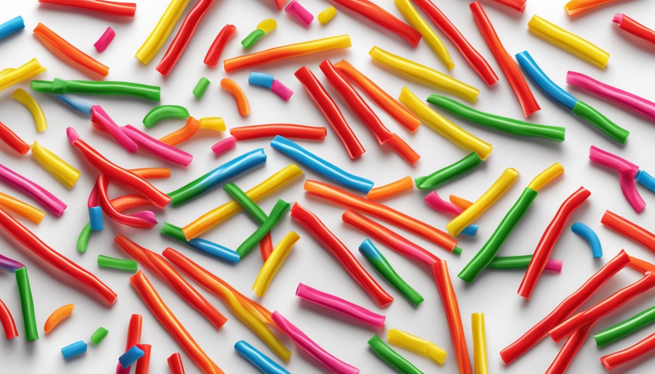 A pile of colorful Twizzlers Pull 'n' Peel arranged on a white surface