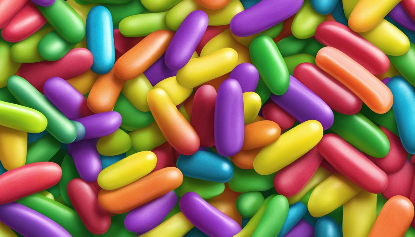 A colorful pile of Mike and Ike candies arranged on a white surface