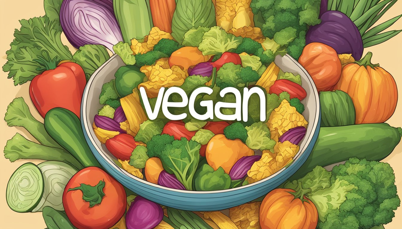 A bowl of Terra vegetable chips surrounded by colorful vegetables and a "vegan" label