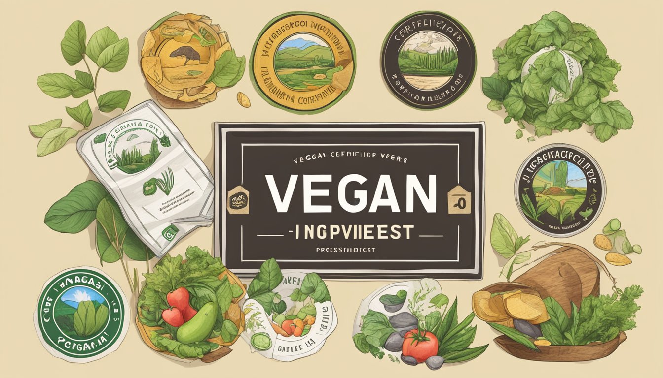 A table with Forager Project chips next to various vegan certification logos