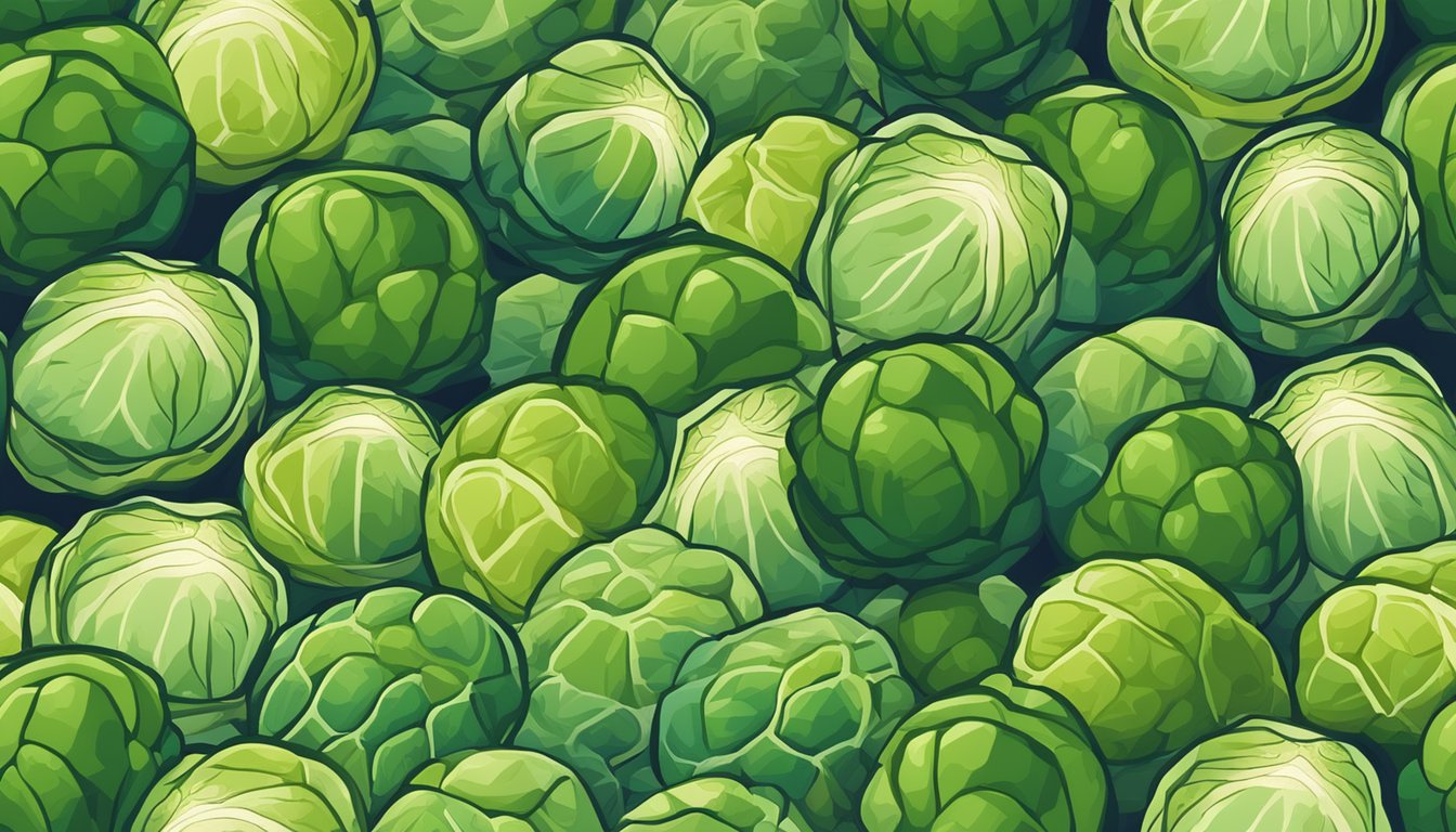 A colorful array of brussel sprouts arranged in a neat pile, with digital storage icons hovering above