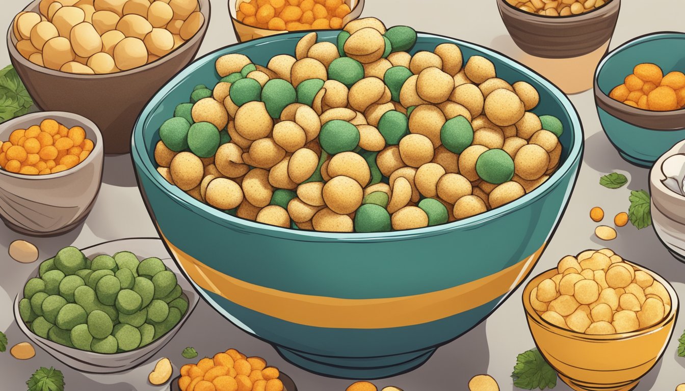 A bowl filled with vegan Rob's puffs surrounded by various ingredients