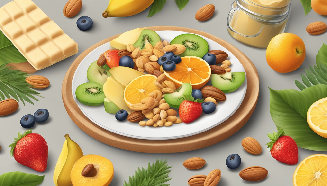 A plate of nilla wafers surrounded by a variety of plant-based ingredients such as fruits, nuts, and grains