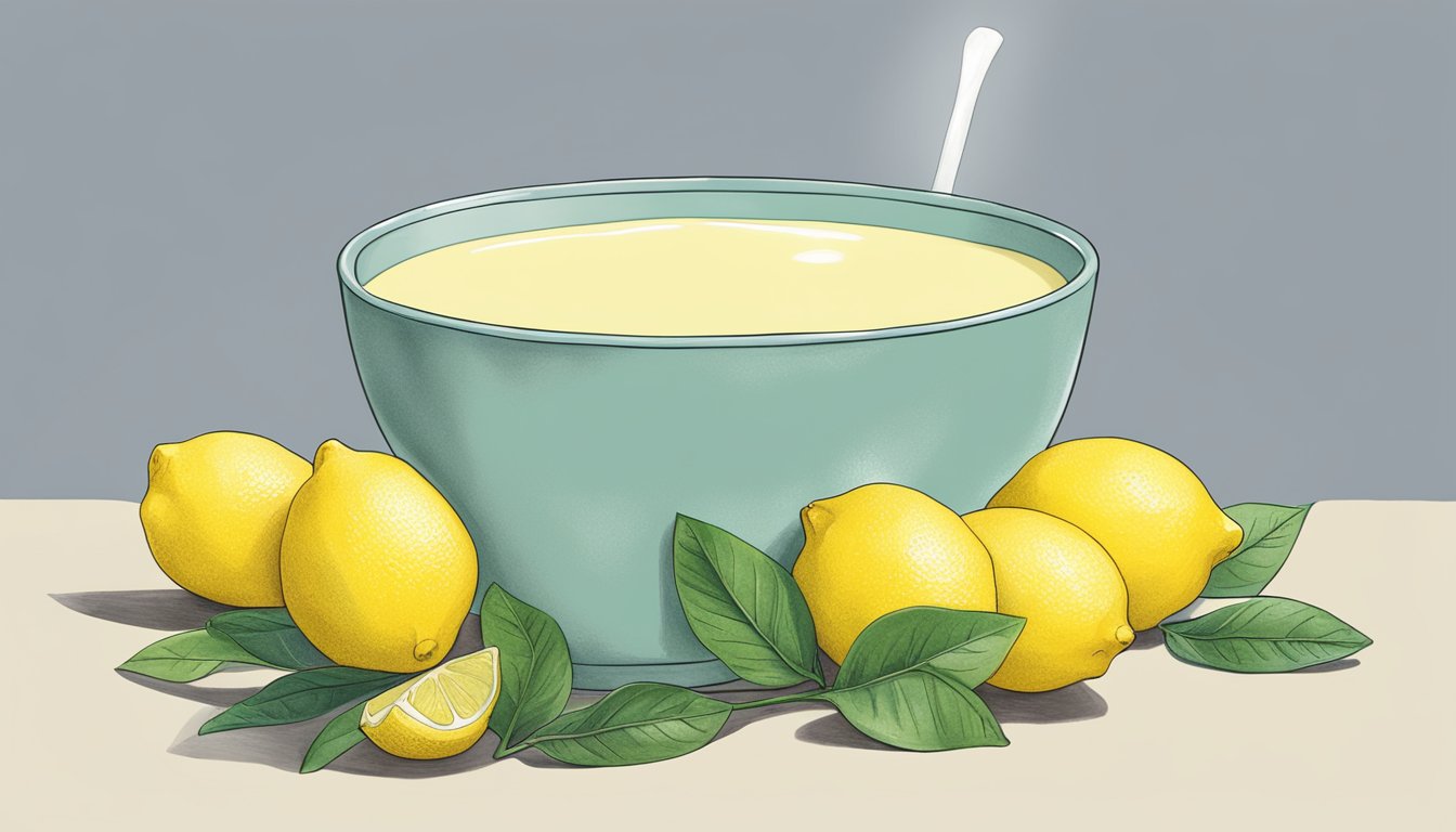 A bowl of Lemonheads surrounded by fresh lemons and a plant-based milk carton