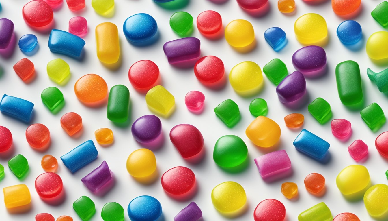 Various Jolly Rancher candies arranged on a clean, white surface, including different flavors and shapes