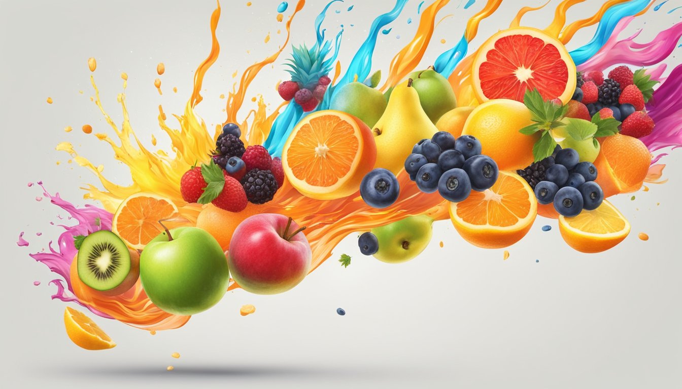 A colorful explosion of fruit flavors swirling together in a burst of vibrant energy