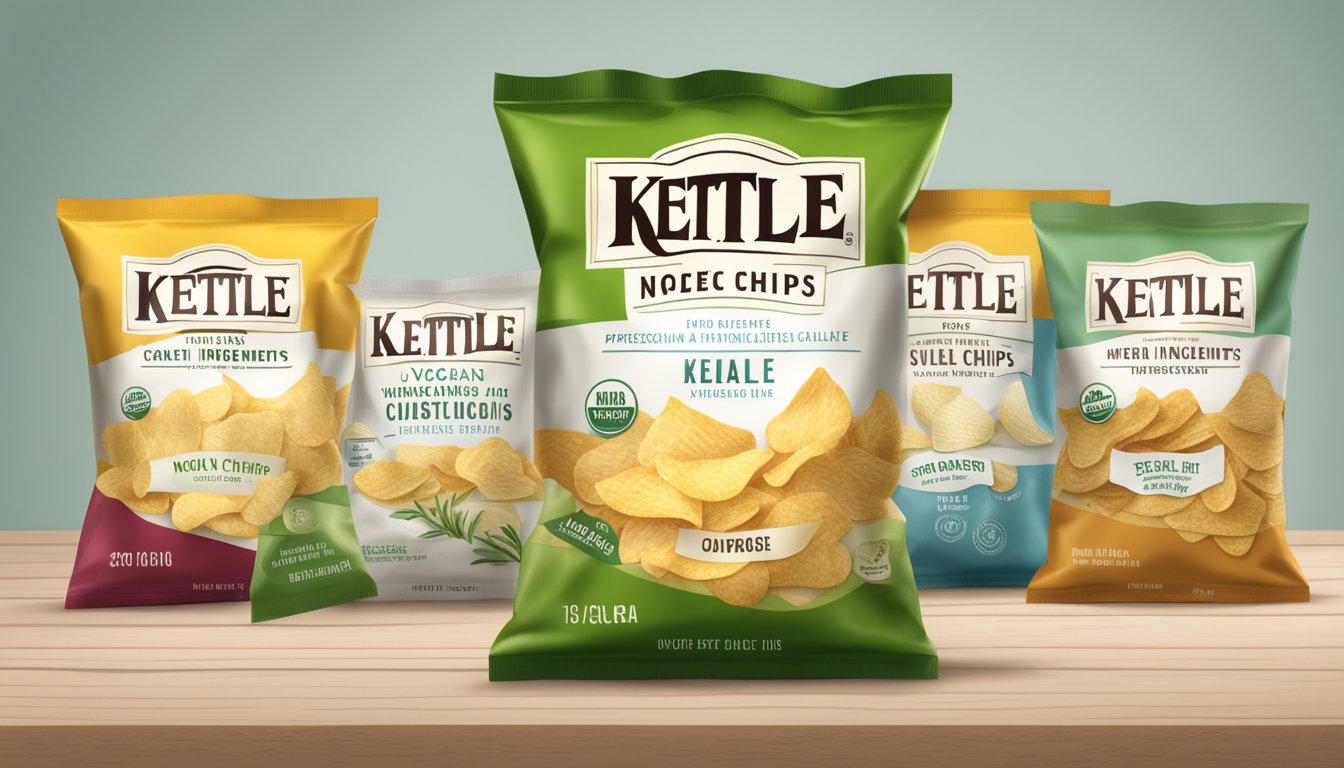 A bag of kettle chips with a label listing non-vegan ingredients