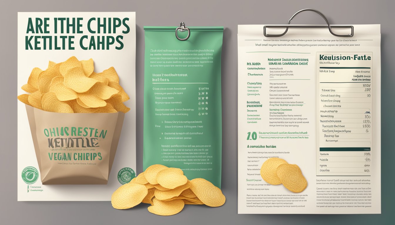 A bag of Kettle Chips next to a list of health considerations, with a question "are kettle chips vegan?"