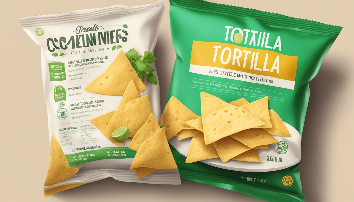 A bag of tortilla chips with a list of non-vegan ingredients on the packaging