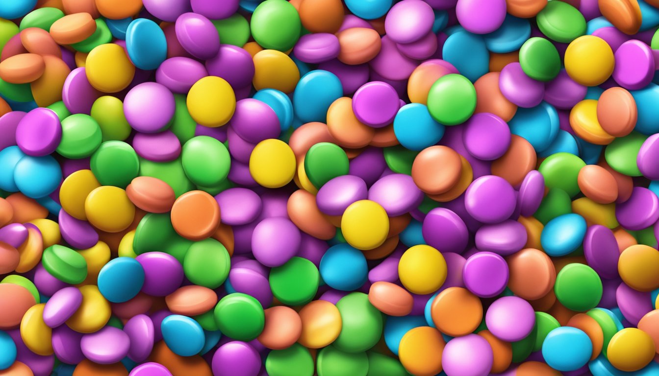 A colorful pile of Smarties candies with a variety of vibrant colors and a smooth, round shape