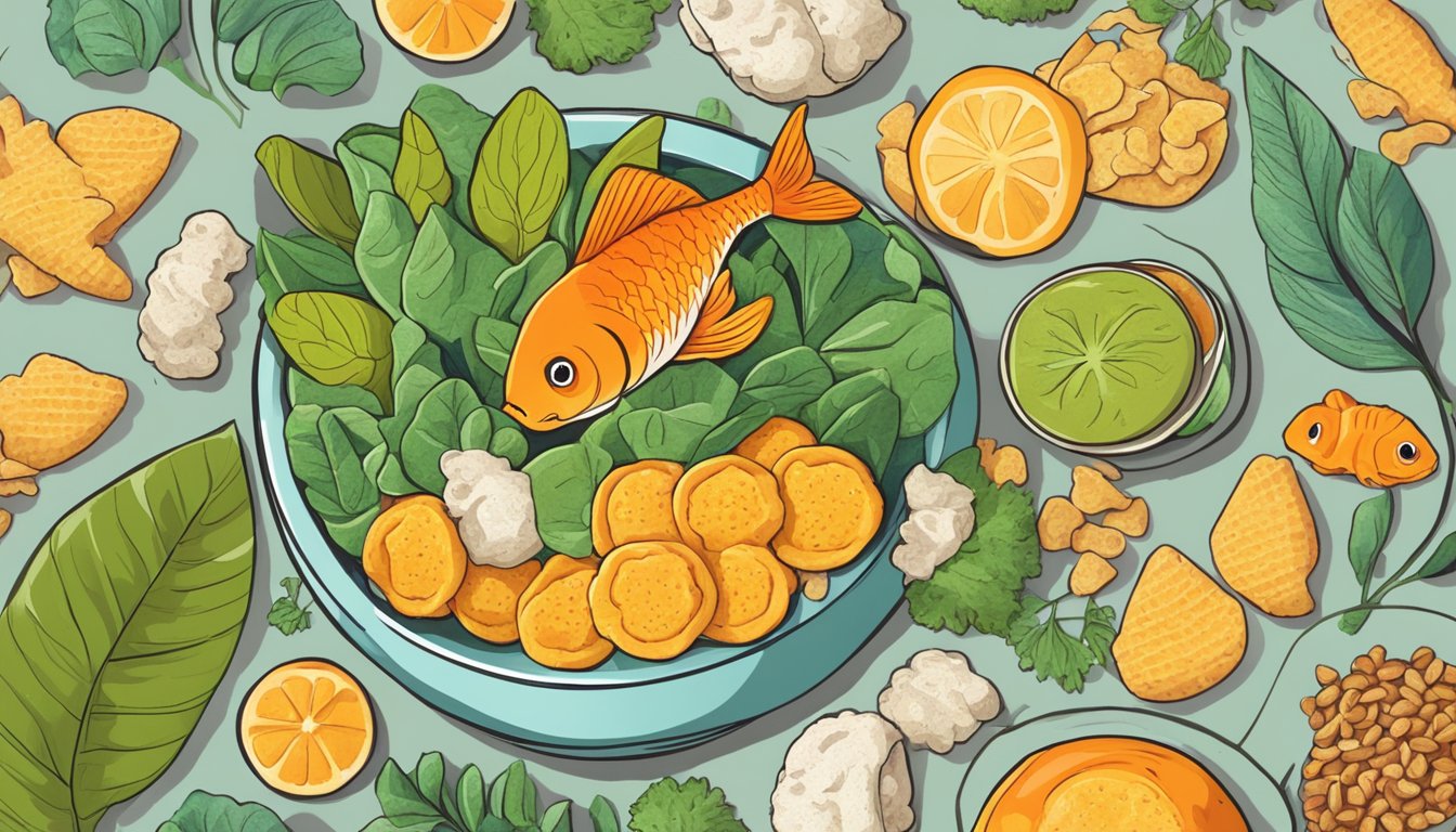 A bowl of goldfish crackers surrounded by various plant-based foods