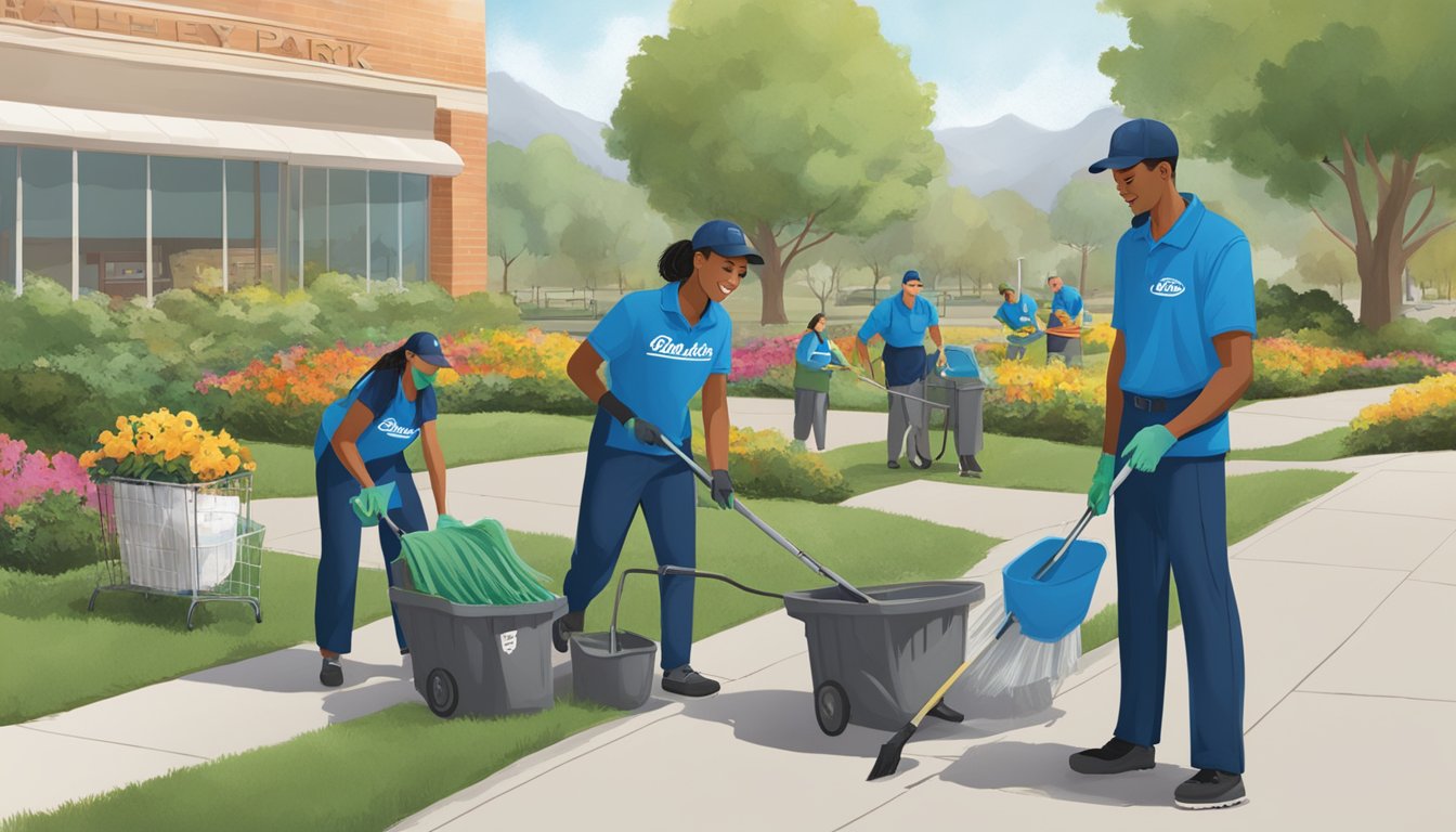 Customers and employees working together to clean up a local park, with Ralphs grocery store logo prominently displayed on their uniforms