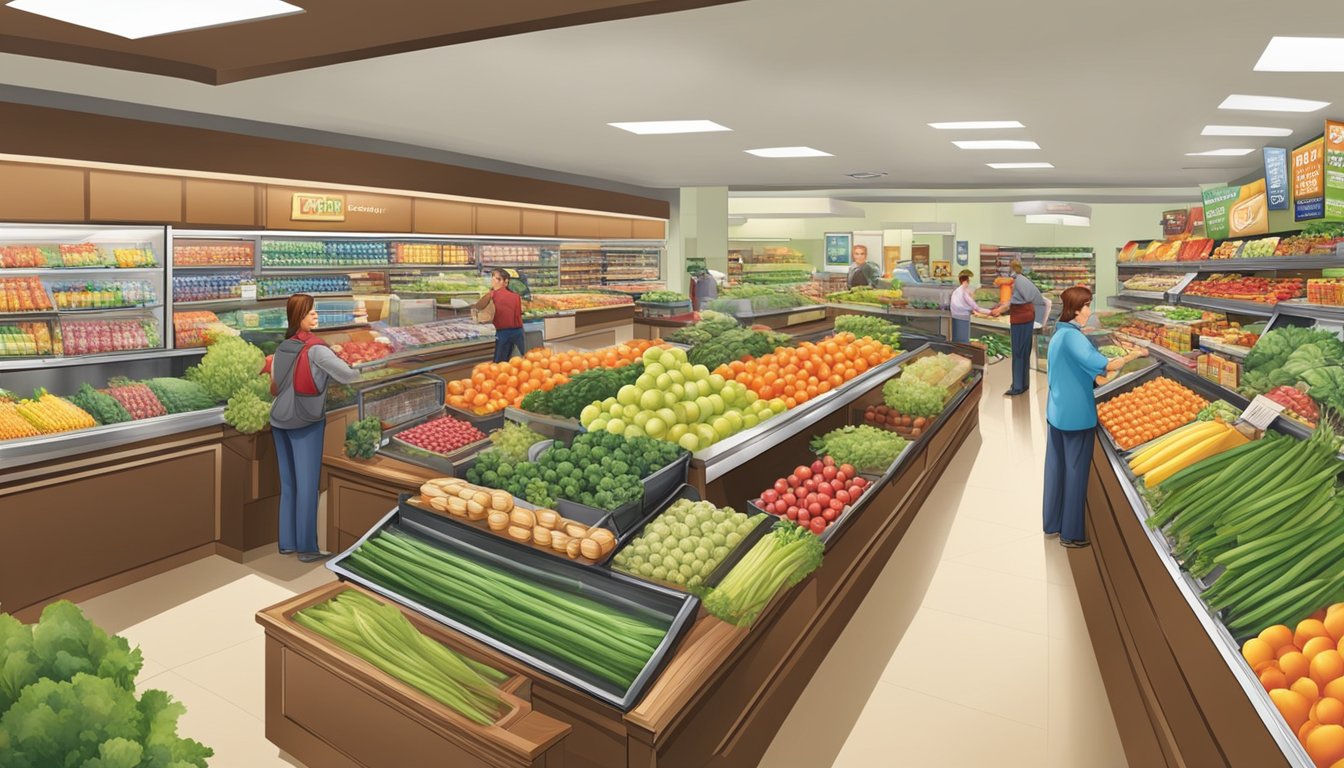 A bustling Giant Eagle store with friendly staff assisting customers and a wide variety of fresh produce and products on display