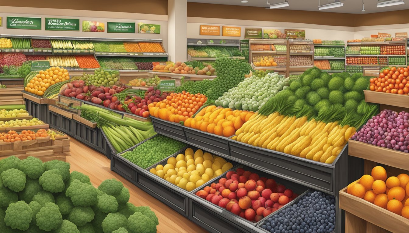 A colorful array of fresh fruits, vegetables, and other natural products displayed in an inviting and organized manner at Sprouts Farmers Market