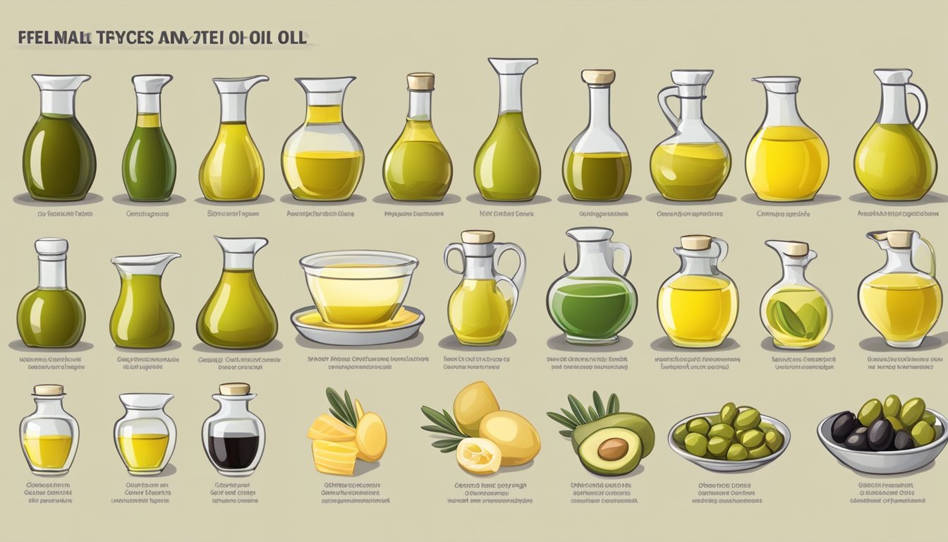 A table with various types of fats and oils, including olive oil, being compared and analyzed