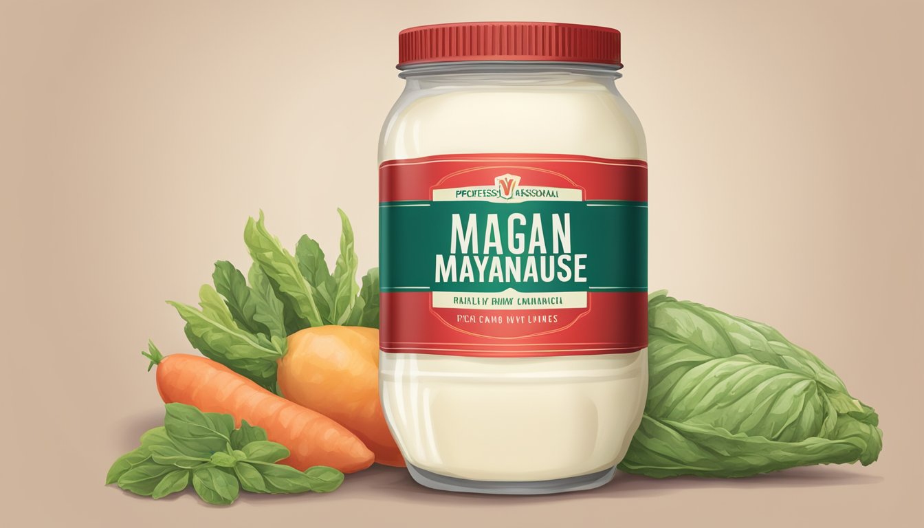 A jar of mayonnaise with a large, bold "VEGAN" label crossed out with a red X