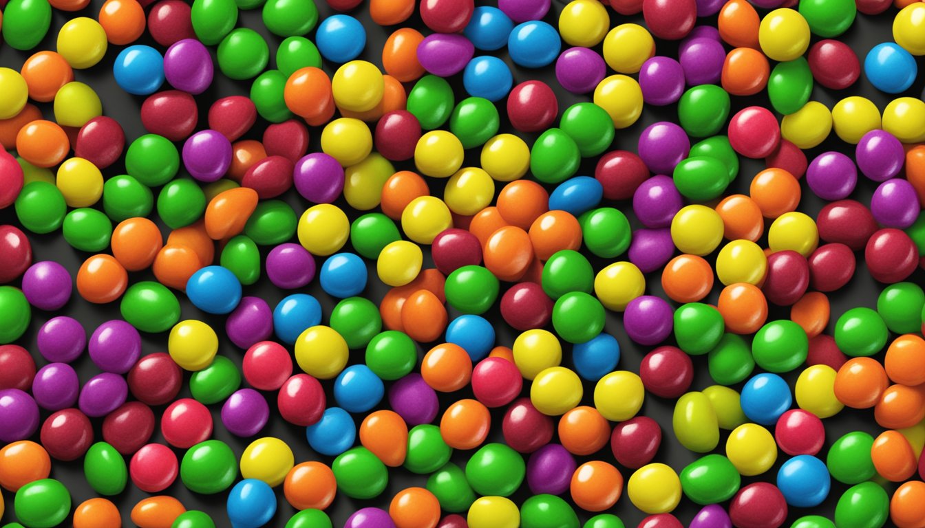 A colorful assortment of Skittles varieties arranged in a neat, visually appealing display