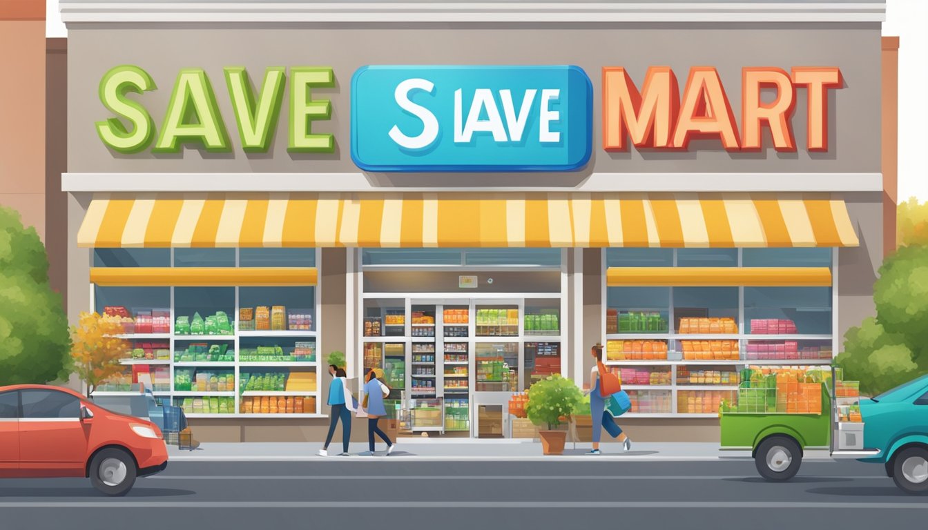 A bustling Save Mart store with bright signage and competitive pricing