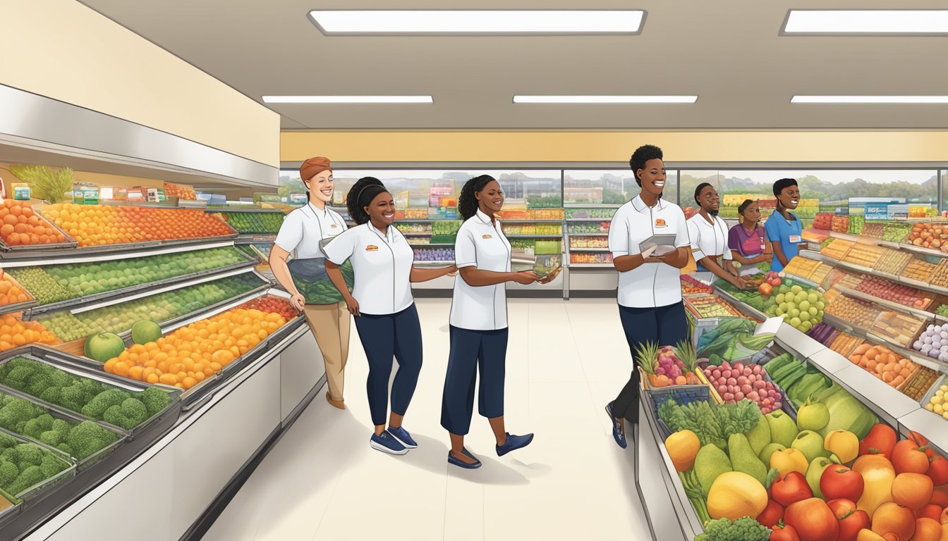 A diverse group of employees at ShopRite engage in wellness activities and community service, showcasing the company's commitment to employee well-being and corporate responsibility