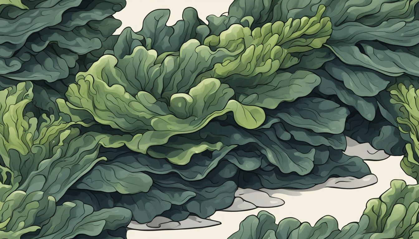 A pile of slimy, discolored wakame with a foul odor