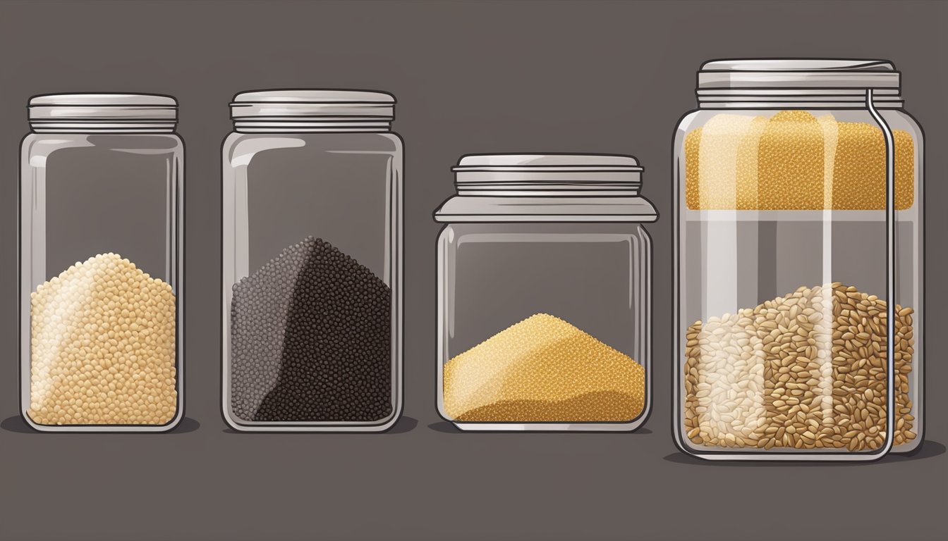 Sesame seeds are stored in airtight containers in a cool, dark pantry. Expiration date is checked before use