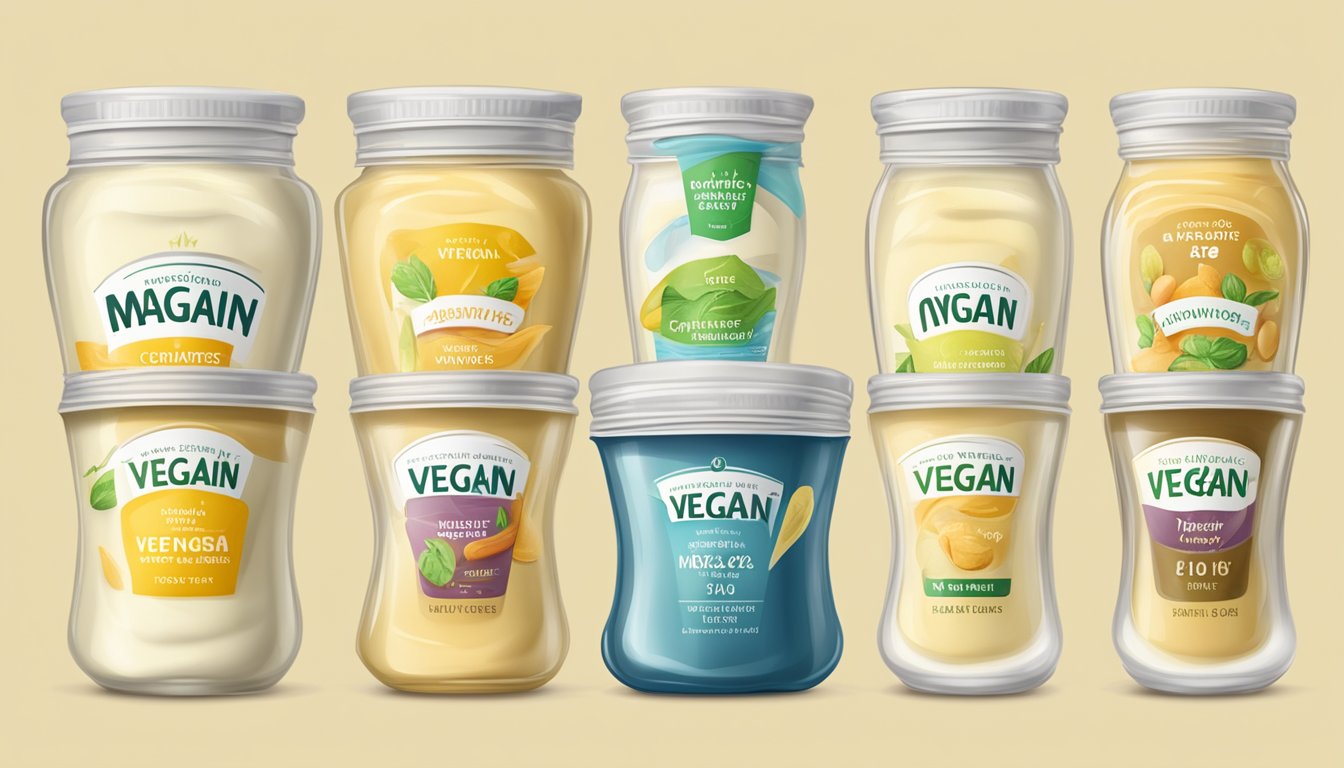 A variety of vegan mayonnaise jars with different expiration dates