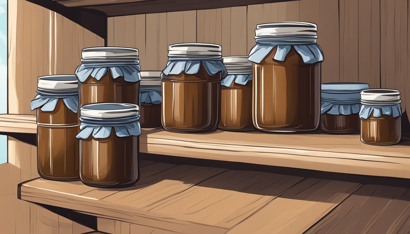 A jar of tamarind paste sealed tightly on a shelf, away from direct sunlight and moisture