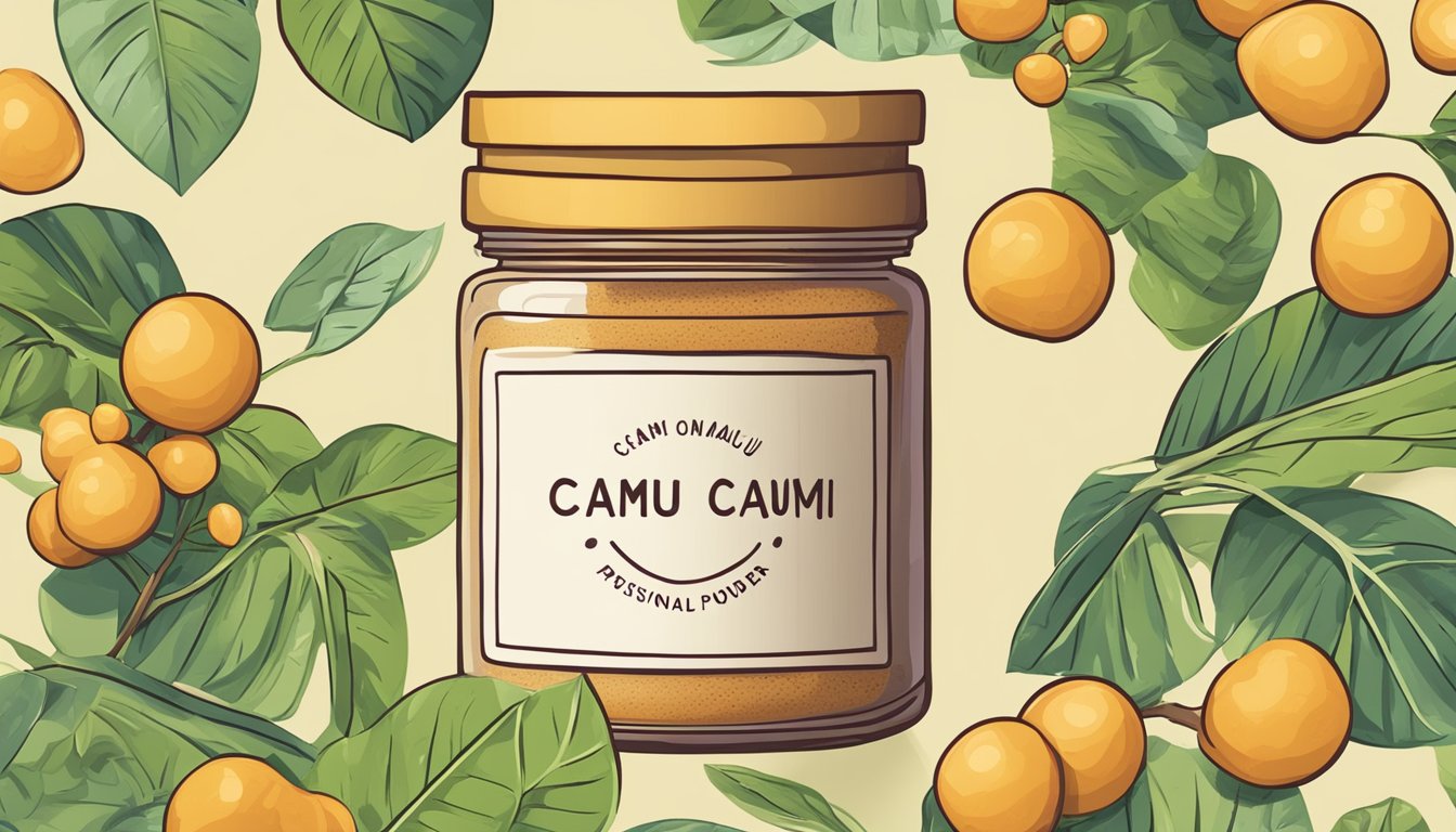 A jar of camu camu powder with a question mark above it