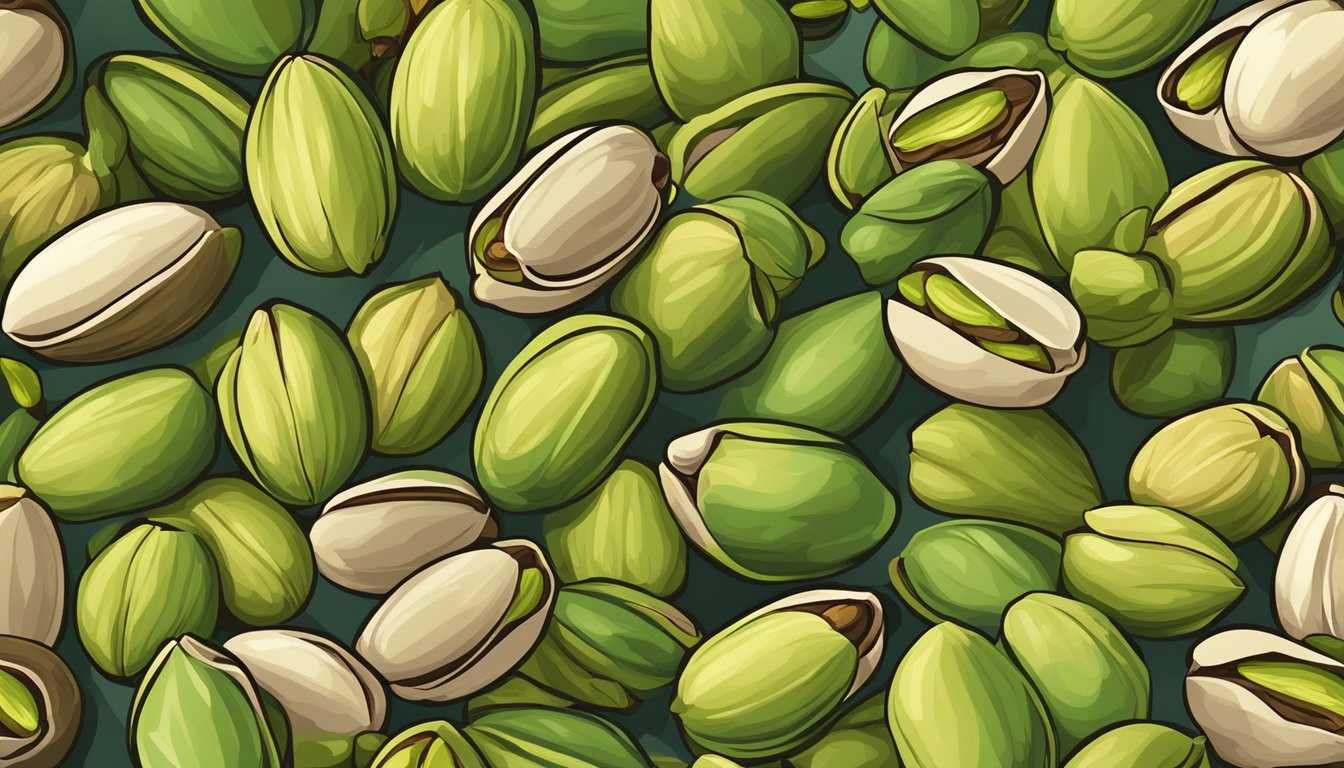 A pile of pistachios in various stages of freshness, some plump and vibrant, others shriveled and discolored