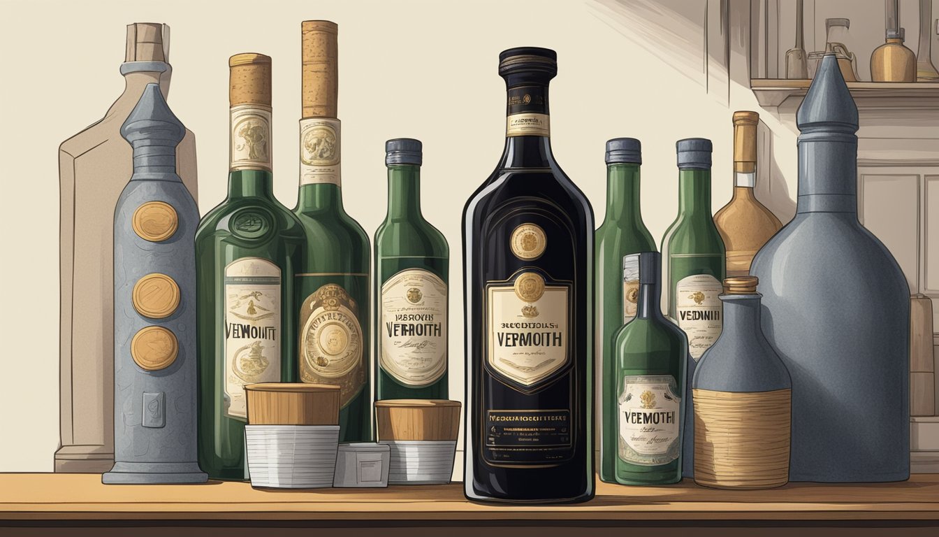 A bottle of vermouth stored in a cool, dark pantry with a tightly sealed cork