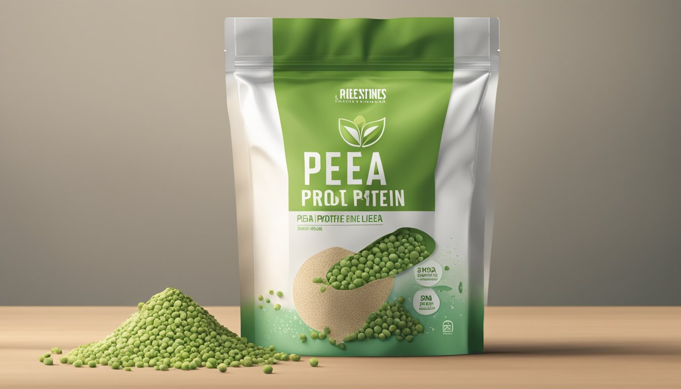 A bag of pea protein sits on a shelf, exposed to light and heat. The packaging is torn, and the powder inside appears clumpy and discolored