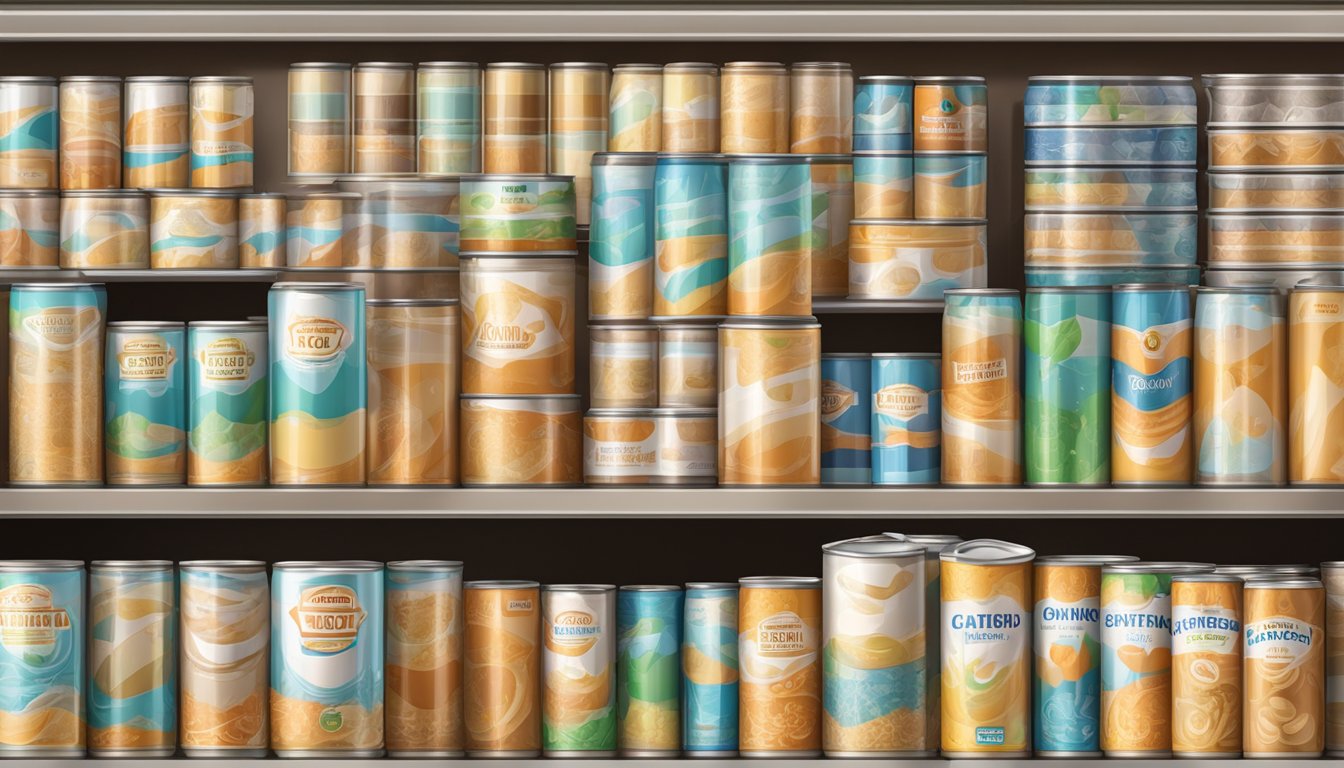 A can of sweetened condensed milk sits on a shelf in a cool, dry pantry, away from direct sunlight and heat sources