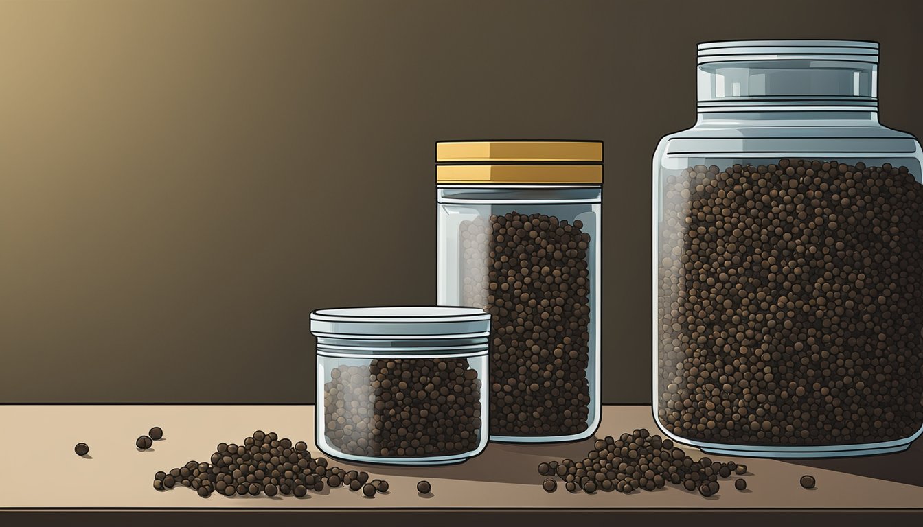 Sichuan peppercorns stored in airtight container in a cool, dark pantry