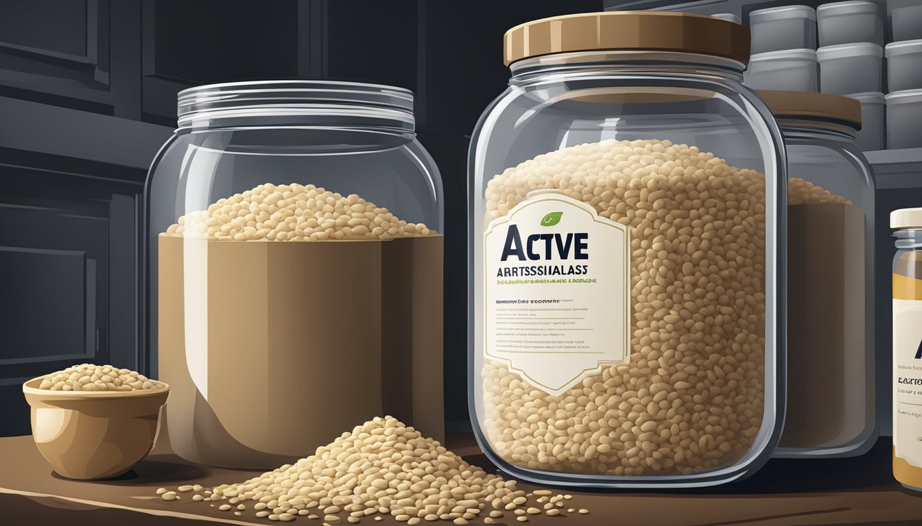 Airtight jar of active dry yeast stored in a cool, dark pantry