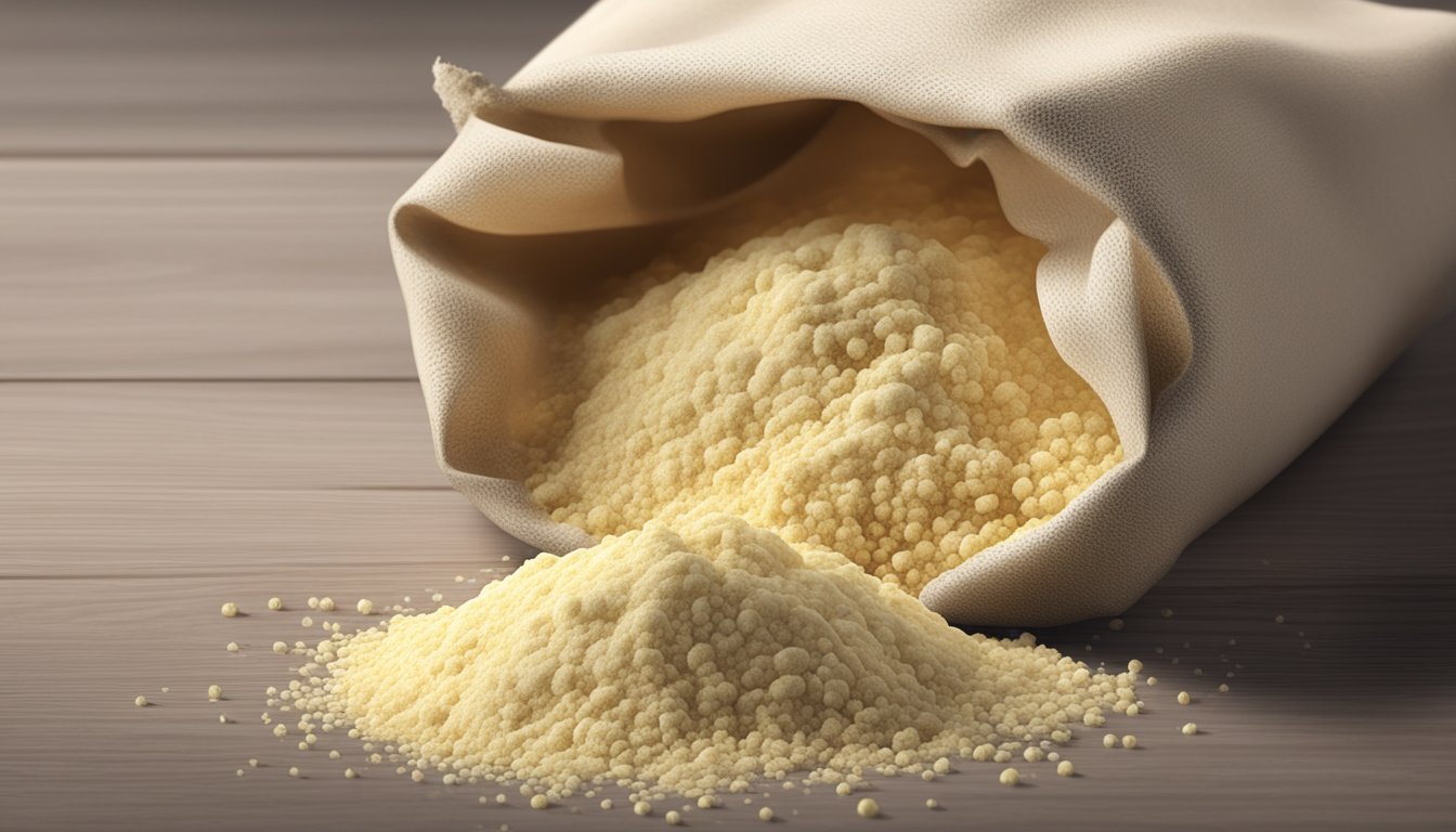 A bag of semolina flour with mold spots, a foul odor, and clumping