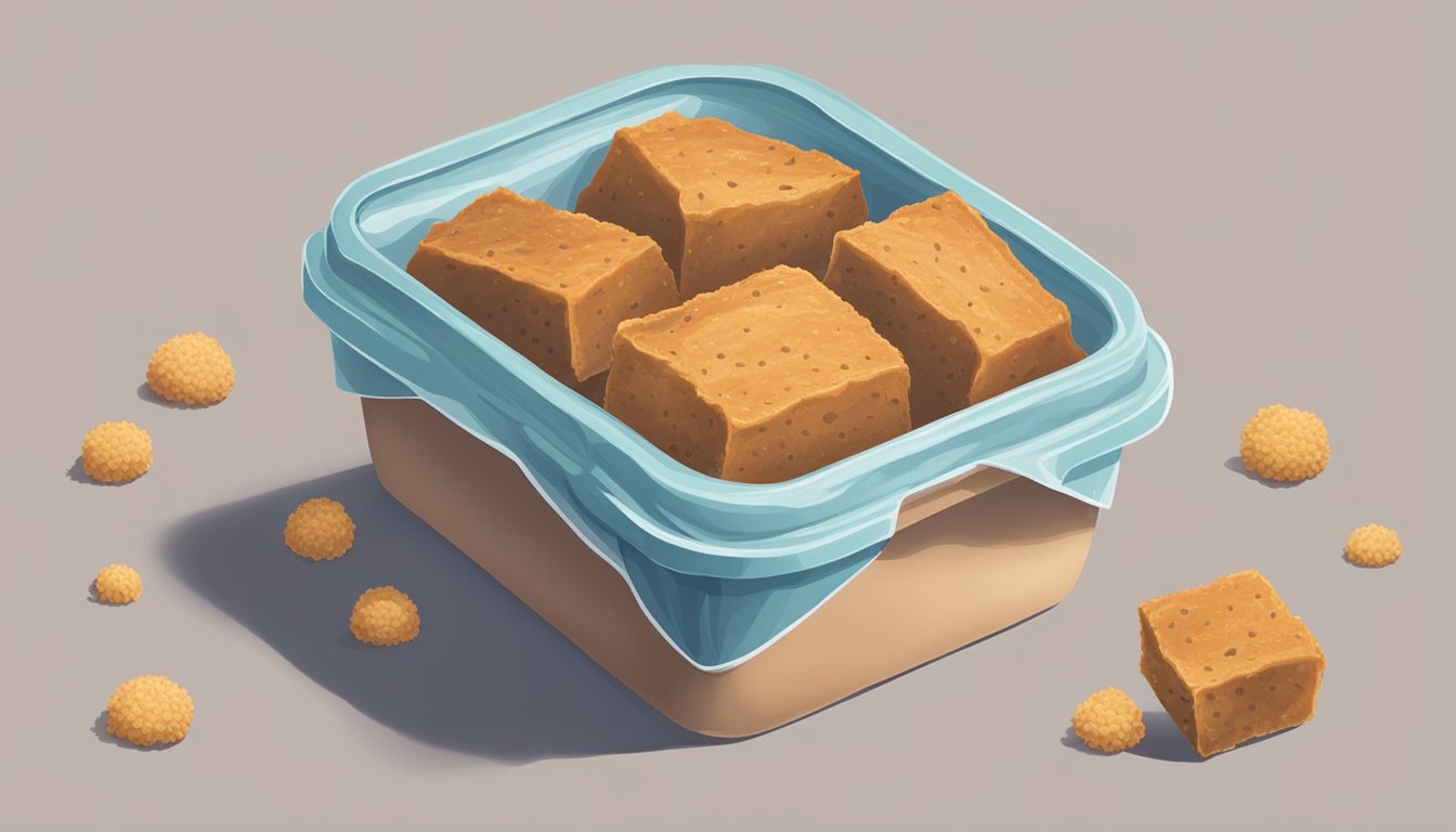 A package of seitan left out at room temperature, with mold and a foul odor