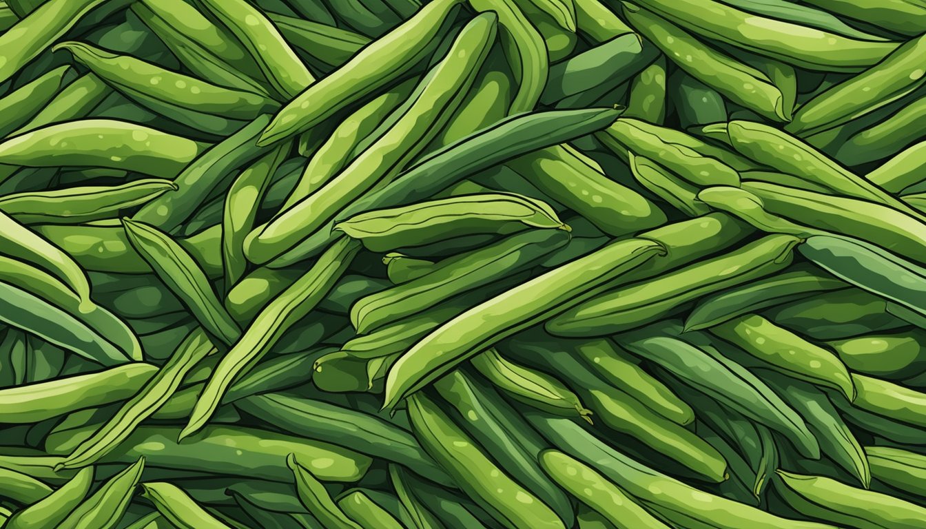 A pile of green beans with dark spots and a foul odor