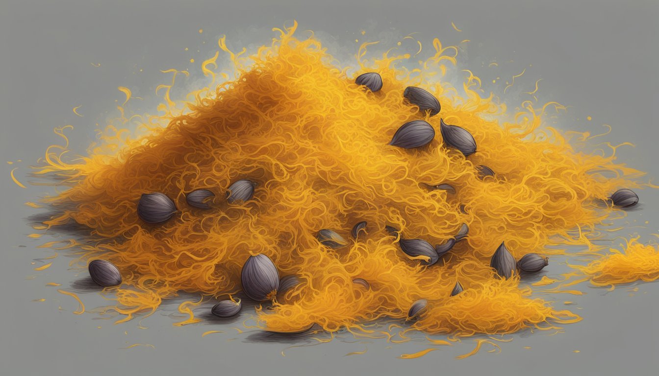 A pile of spoiled saffron with mold and discoloration