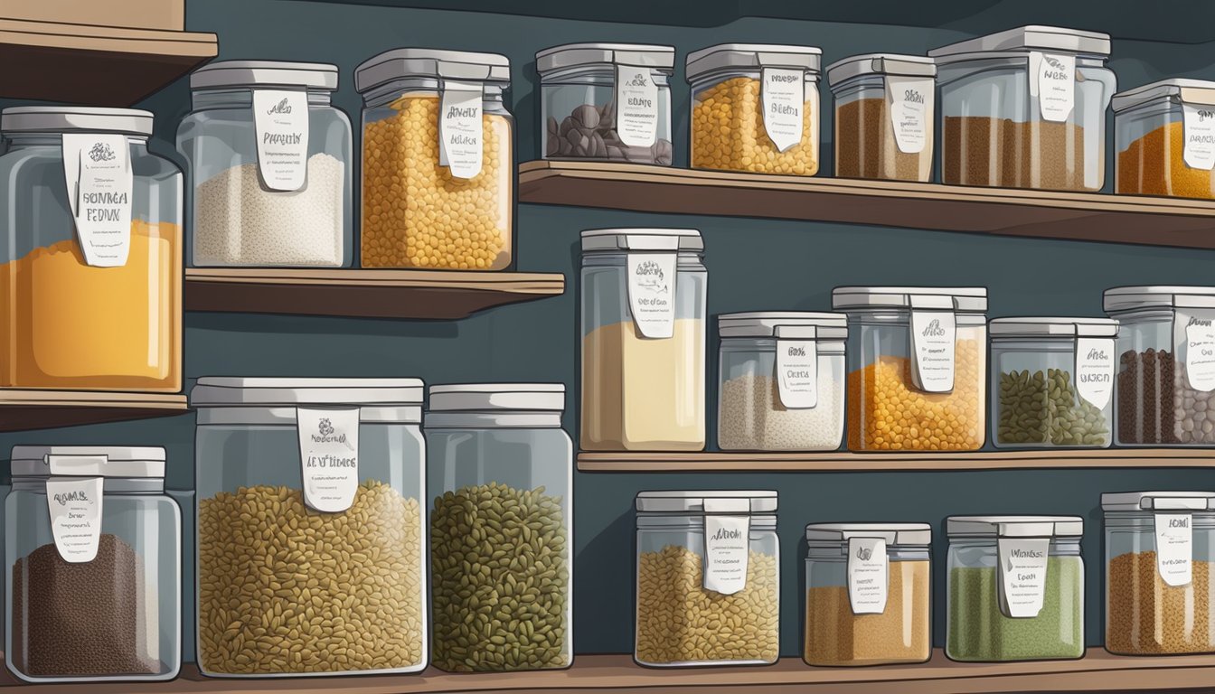 Anise seeds in airtight containers with labels, placed on shelves with other spices in a well-organized pantry